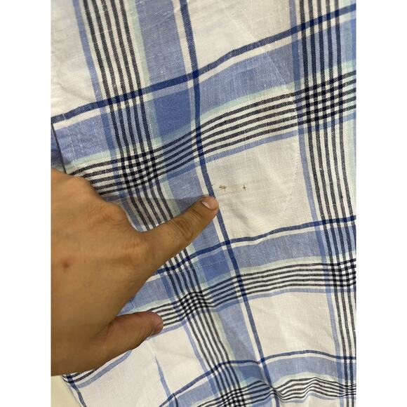 Linen Button Up Tunic Shirt Check Plaid Dress Coastal Cottage Resort Preppy - Picture 6 of 15